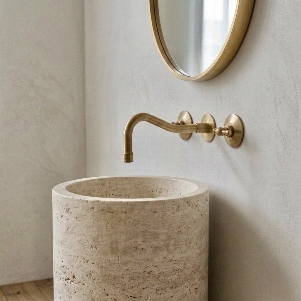 Verona Unlacquered Brass Wall-Mount Bathroom Faucet – Lever Handles