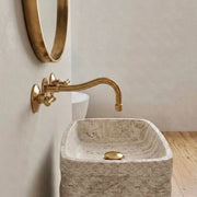 Verona Unlacquered Brass Wall-Mount Bathroom Faucet – Lever Handles