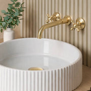 Clayton Unlacquered Brass Wall-Mount Bathroom Faucet – Cross Handles