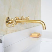 Clayton Unlacquered Brass Wall-Mount Bathroom Faucet – Cross Handles