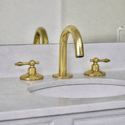 Compact Unlacquered Brass Widespread Bathroom Faucet – Lever Handles