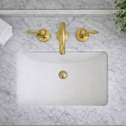 Compact Unlacquered Brass Widespread Bathroom Faucet – Lever Handles