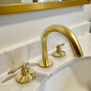 Compact Unlacquered Brass Widespread Bathroom Faucet – Lever Handles