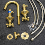 Compact Unlacquered Brass Widespread Bathroom Faucet – Lever Handles
