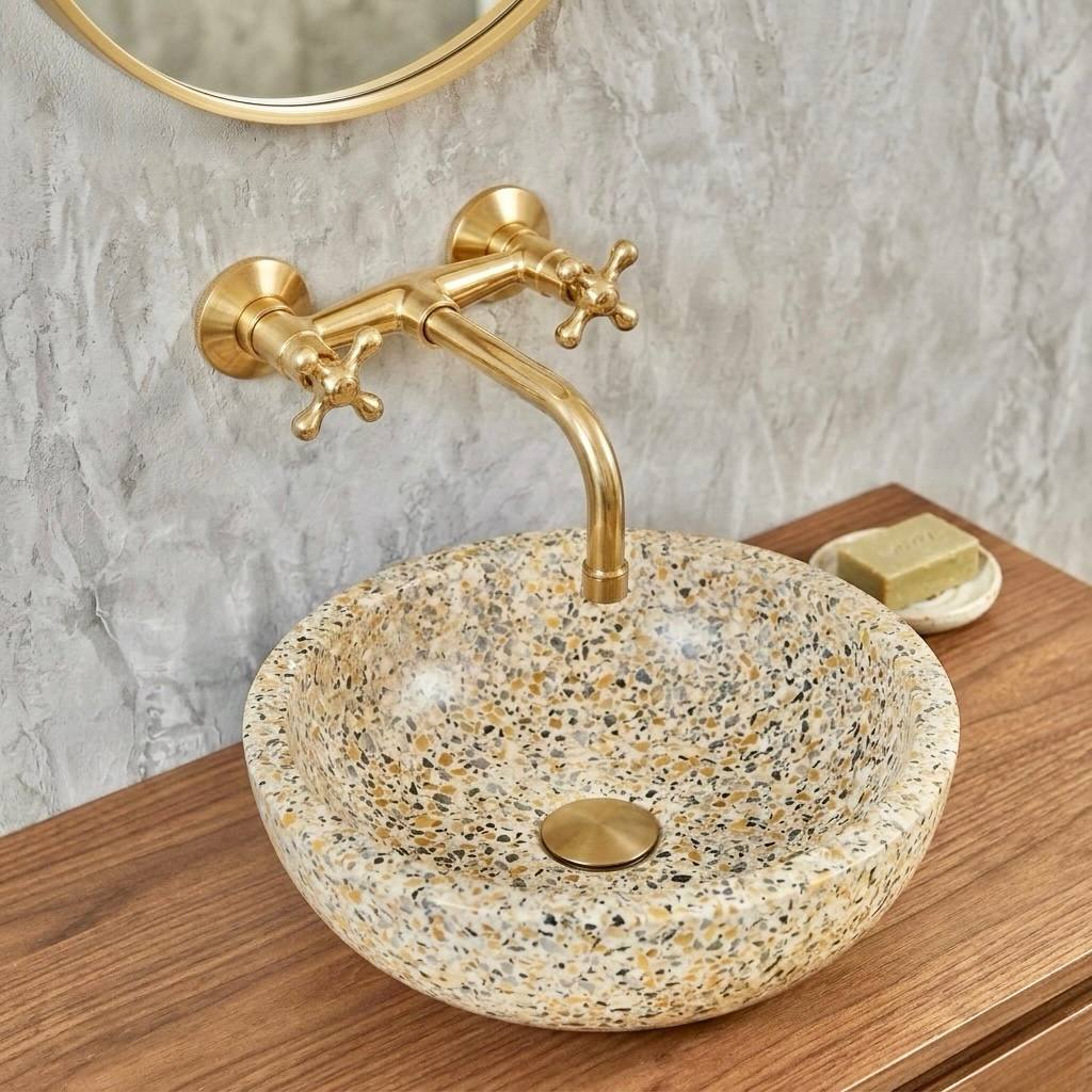 Alamo Unlacquered Brass Exposed Valve Wall Bathroom Faucet
