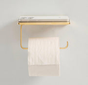 Unlacquered Brass Toilet Paper Holder with Shelf