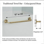 Unlacquered Brass Traditional Towel Bar – 12″ or 24″