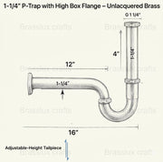 Unlacquered Brass P-Trap Kit 1-1/4″ for Bathroom Sink