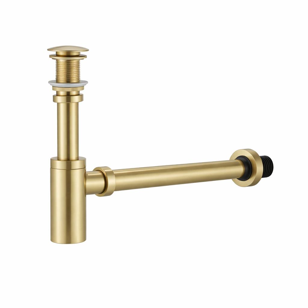 Unlacquered brass bottle P-trap – angled view