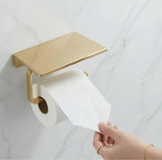 Unlacquered Brass Toilet Paper Holder with Shelf