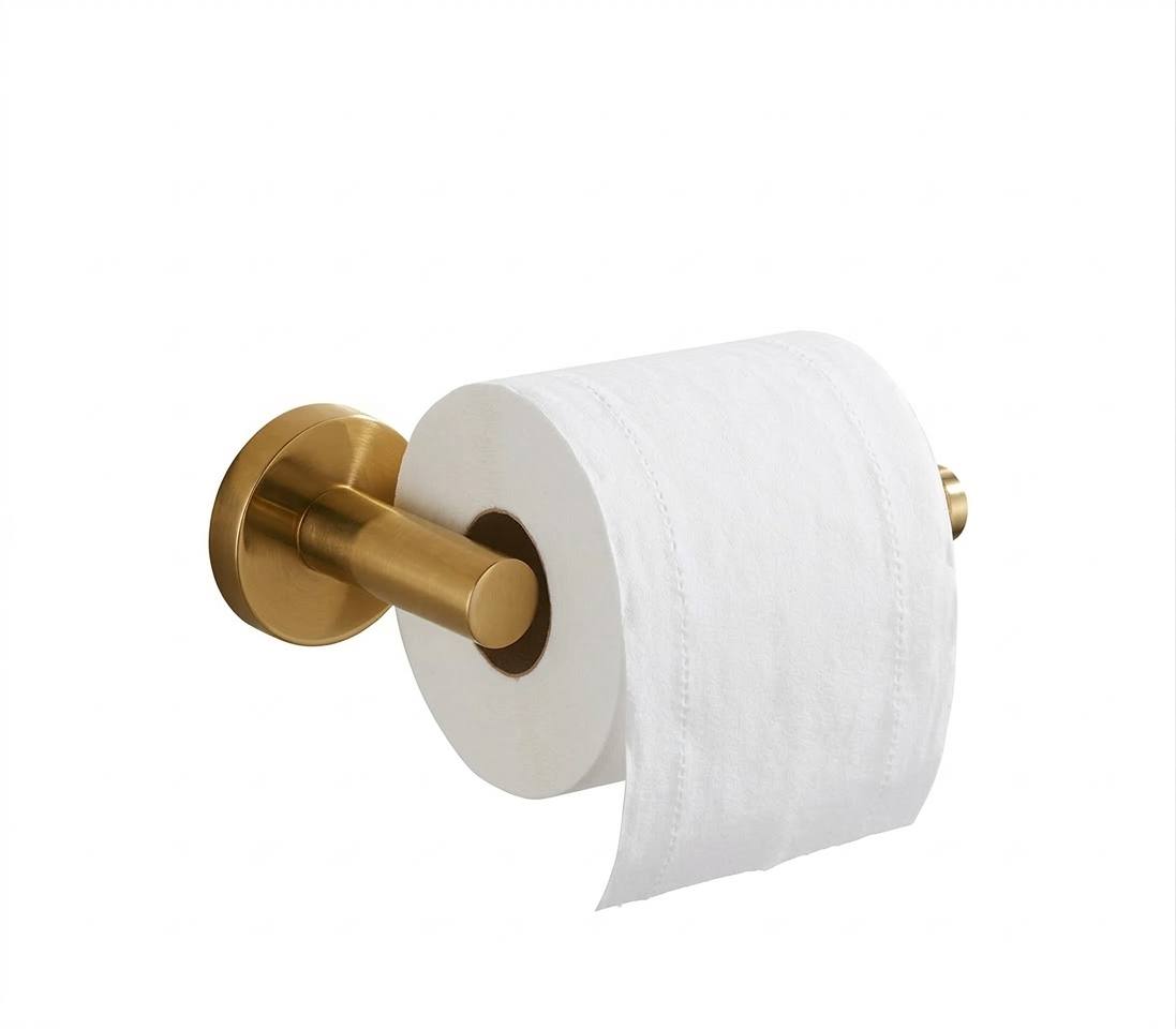 Ashford Toilet Paper Holder – Rounded Design - installed above a bathroom vanity