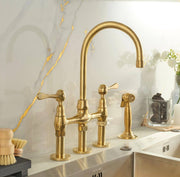 Eiffel Bridge Unlacquered Brass Kitchen Faucet with Side Sprayer