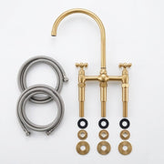 3-Hole Bridge Unlacquered Brass Kitchen Faucet – Cross or Lever Handles