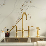 3-Hole Bridge Unlacquered Brass Kitchen Faucet – Cross or Lever Handles