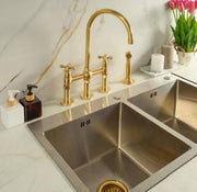 3-Hole Bridge Unlacquered Brass Kitchen Faucet – Cross or Lever Handles