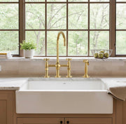 3-Hole Bridge Unlacquered Brass Kitchen Faucet – Cross or Lever Handles