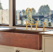 3-Hole Bridge Unlacquered Brass Kitchen Faucet – Cross or Lever Handles