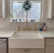 Victorian Bridge Unlacquered Brass Kitchen Faucet – Lever Handles, Side Sprayer