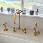 Victorian Bridge Unlacquered Brass Kitchen Faucet – Lever Handles, Side Sprayer