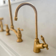 Victorian Bridge Unlacquered Brass Kitchen Faucet – Lever Handles, Side Sprayer