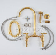 Victorian Bridge Unlacquered Brass Kitchen Faucet – Lever Handles, Side Sprayer