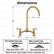 Victorian Bridge Unlacquered Brass Kitchen Faucet – Lever Handles, Side Sprayer