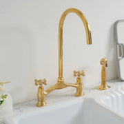 Victorian Bridge Unlacquered Brass Kitchen Faucet – Simple Cross Handle