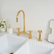 Victorian Bridge Unlacquered Brass Kitchen Faucet – Simple Cross Handle