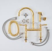 Brooklyn Bridge Unlacquered Brass Kitchen Faucet – Cross Handles