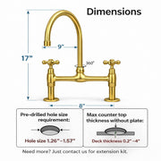 Brooklyn Bridge Unlacquered Brass Kitchen Faucet – Cross Handles