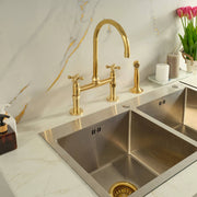 Brooklyn Bridge Unlacquered Brass Kitchen Faucet – Cross Handles