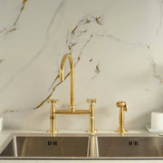 Brooklyn Bridge Unlacquered Brass Kitchen Faucet – Cross Handles