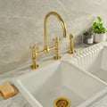 Ball Bridge Unlacquered Brass Kitchen Faucet – Cross Handles