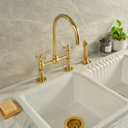 Ball Bridge Unlacquered Brass Kitchen Faucet – Cross Handles