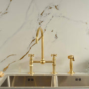 Ball Bridge Unlacquered Brass Kitchen Faucet – Cross Handles