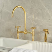 Ball Bridge Unlacquered Brass Kitchen Faucet – Cross Handles