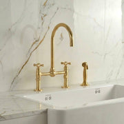 Ball Bridge Unlacquered Brass Kitchen Faucet – Cross Handles