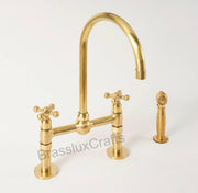 Ball Bridge Unlacquered Brass Kitchen Faucet – Cross Handles