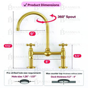 Ball Bridge Unlacquered Brass Kitchen Faucet – Cross Handles