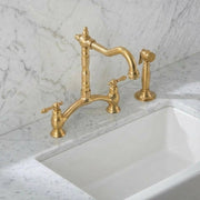 Signature Unlacquered Brass Bridge Kitchen Faucet with Side Sprayer