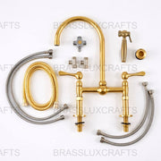 Ball Bridge Unlacquered Brass Kitchen Faucet – Lever Handles