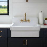 Classic Wall-Mount Unlacquered Brass Kitchen Faucet – Cross Handles