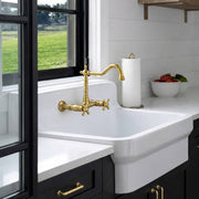 Classic Wall-Mount Unlacquered Brass Kitchen Faucet – Cross Handles