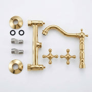 Classic Wall-Mount Unlacquered Brass Kitchen Faucet – Cross Handles