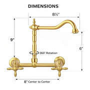 Classic Wall-Mount Unlacquered Brass Kitchen Faucet – Cross Handles