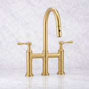 Fremont 3-Hole Pull-Down Bridge Kitchen Faucet – Unlacquered Brass
