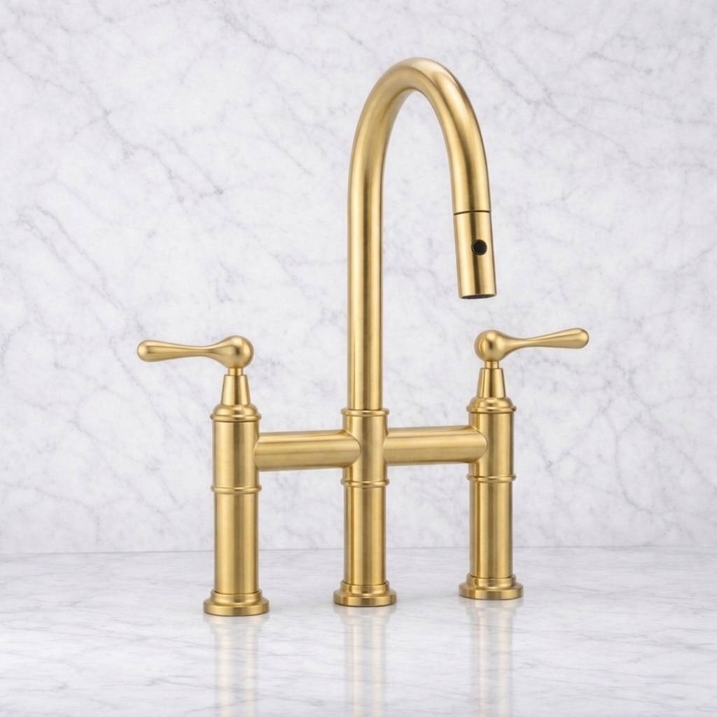 Fremont 3-Hole Pull-Down Bridge Kitchen Faucet – Unlacquered Brass
