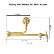 Albany Unlacquered Brass Retractable Wall-Mount Pot Filler