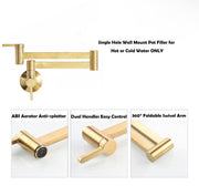 Taous Unlacquered Brass Wall-Mount Pot Filler Faucet – Lever Handles