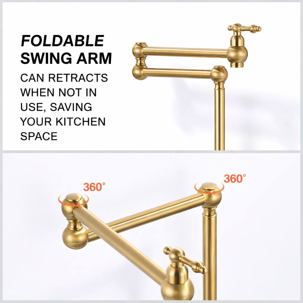 Deck-mount unlacquered brass pot filler faucet – angled view
